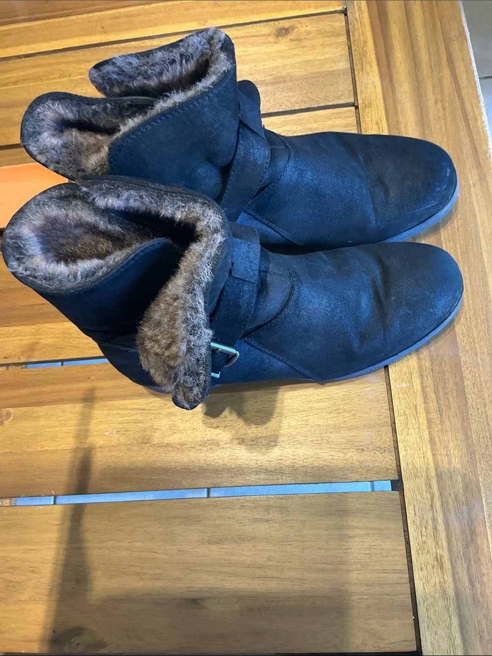White Mountain Black Faux Suede Faux Fur Ankle Booties with Buckle - Picture 2 of 10